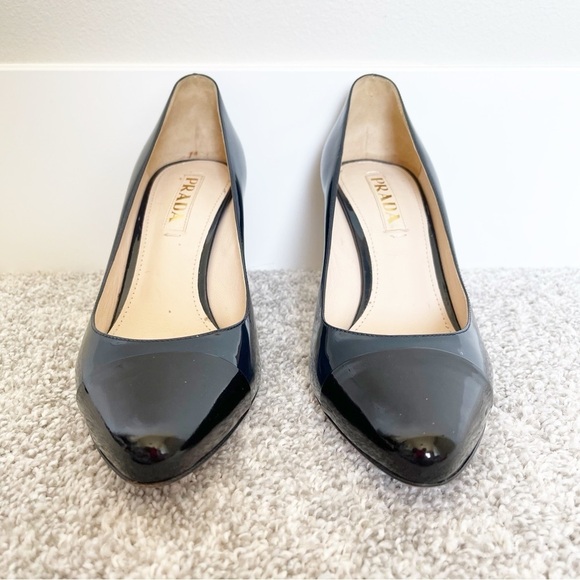 Prada Black and Navy Cap Toe Heels - Picture 2 of 10